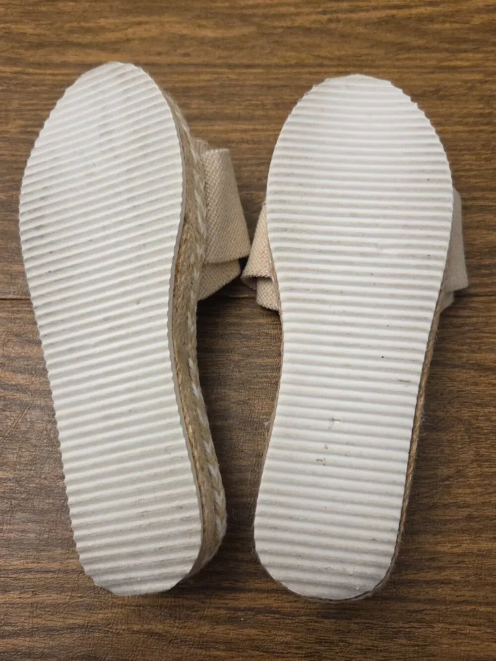 Women's Beige Fabric Bow Platform Espadrille Open Toe Slide - Sz 7.5M